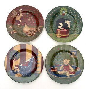Warren Kimble Holiday Cheer Sakura Oneida Set of 4 Salad Plates Farmhouse Cat